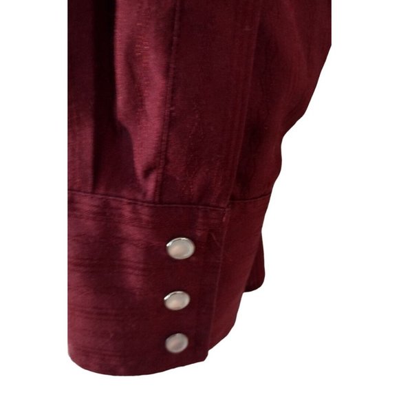 Men's Medium Burgundy Plains Western Wear Pearl Snap Shirt with Light Textured P - Picture 5 of 10